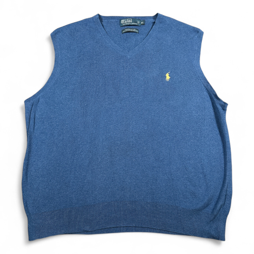 Vintage Polo Ralph Lauren Sweater Vest Adult LARGE Blue Pima Cotton Pony 90s
